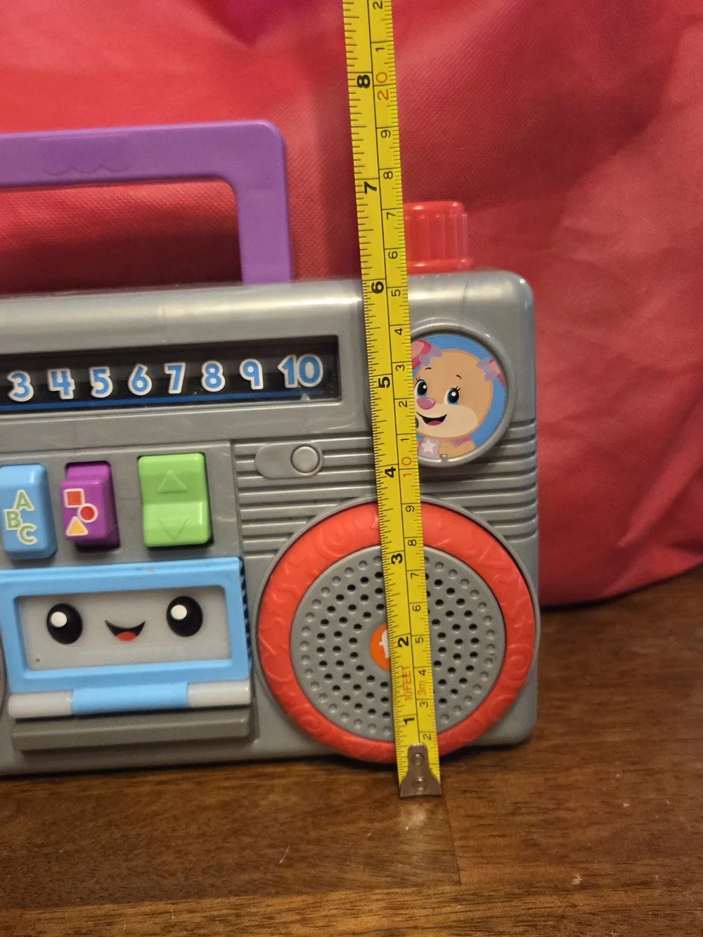Fisher-Price Gray Learning Boombox Toy with Purple Handle and Red Accents
